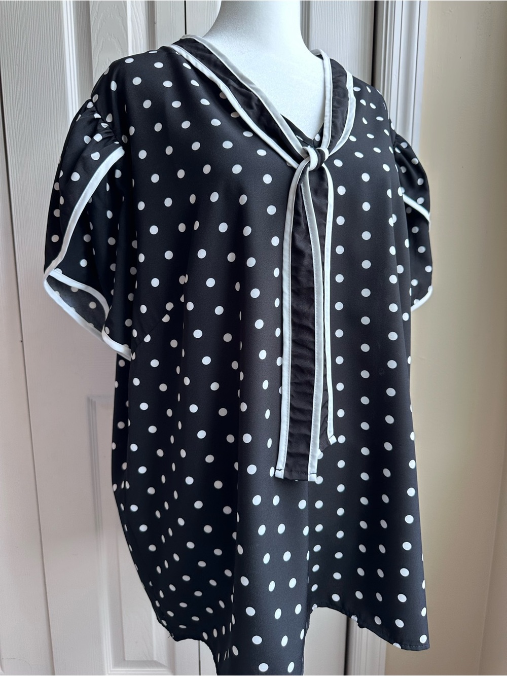 SHEIN Black Polka Dot Sailor Tie Blouse